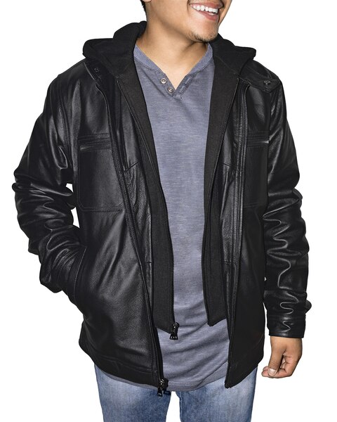 Victory Zip Out Removable Hood Genuine Leather Jacket