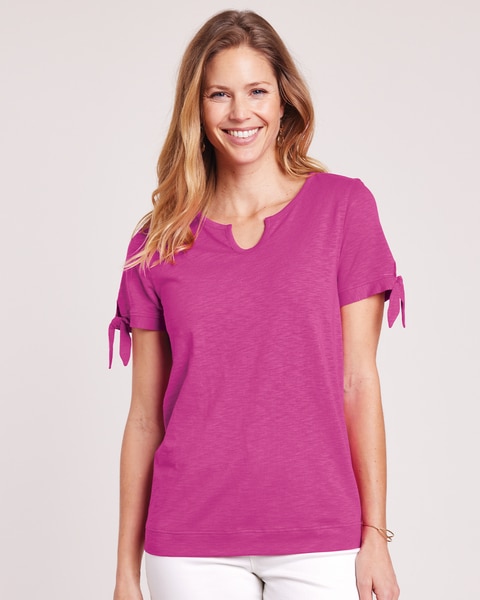 Slub Knit Tie Sleeve Top