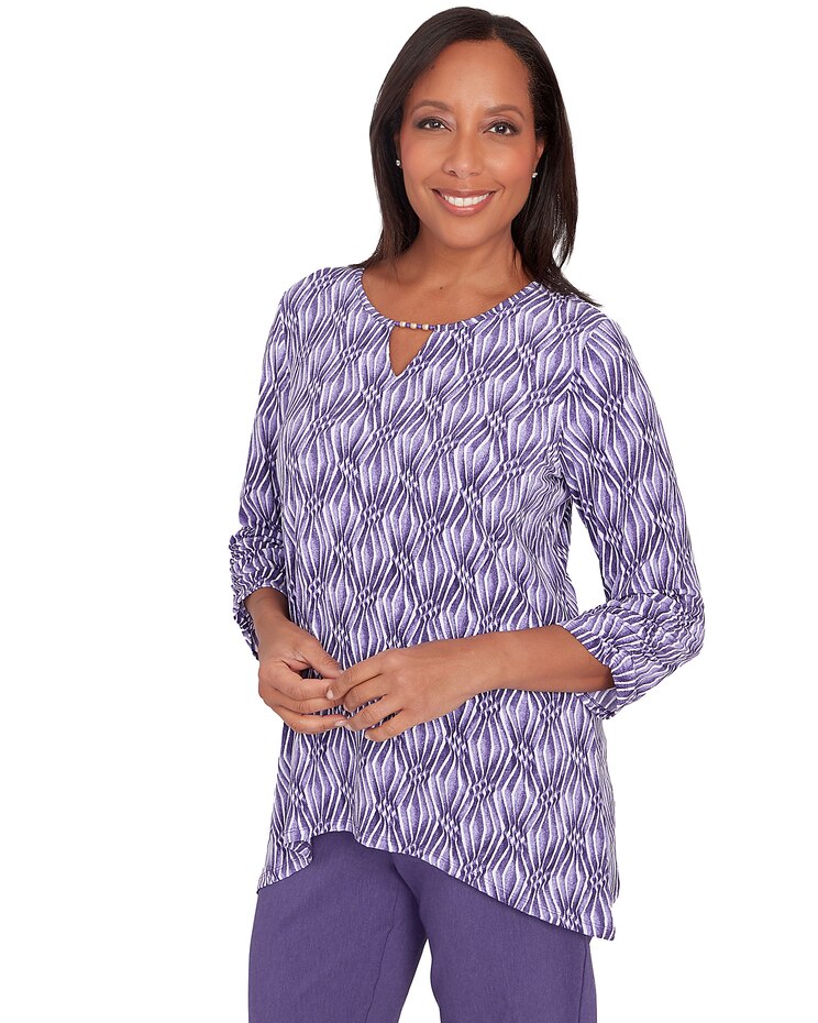 Alfred Dunner® Charm School Monotone Diamond Print Top image number 3