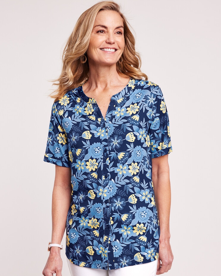 Button Front Knit Blouse | Blair
