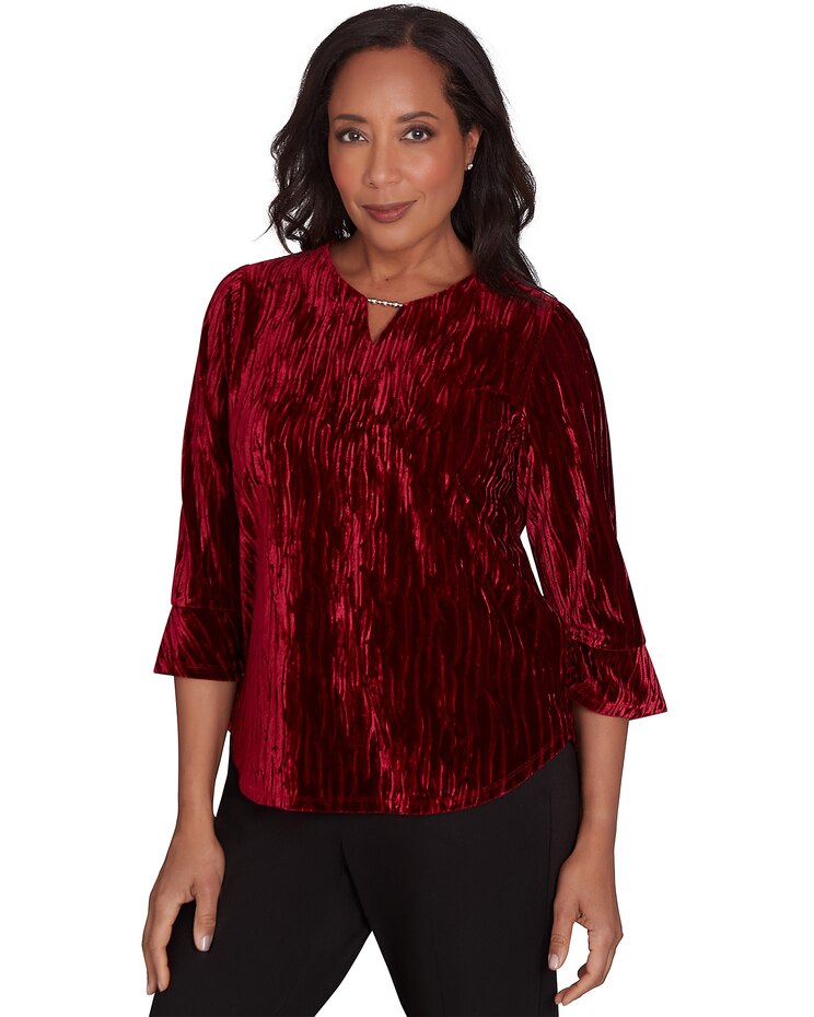 Alfred Dunner® Runway Ready Crushed Velvet Beaded Split Neck Top image number 3