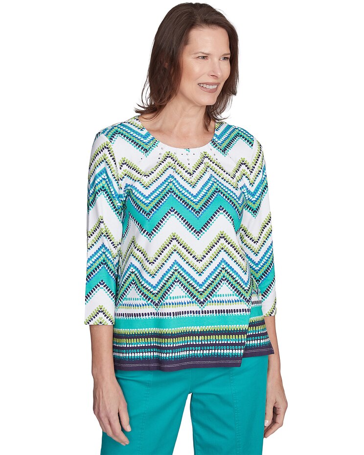 Alfred Dunner® Nantucket Pleated Neckline Chevron Top image number 1