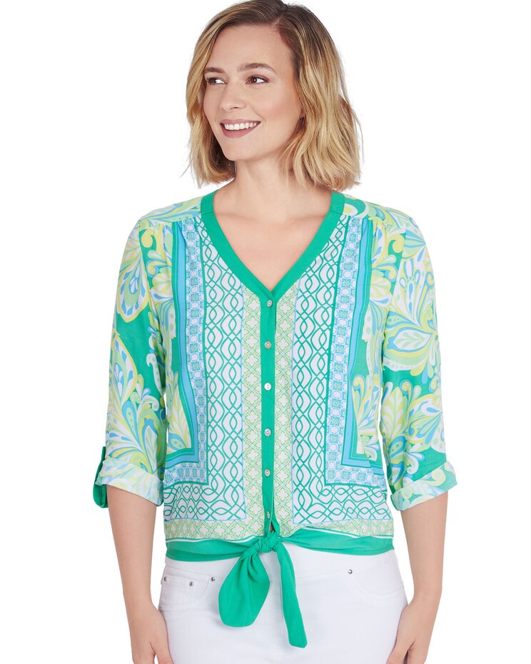 Ruby Rd® Isle Verde Silk Scarf Print Top image number 1