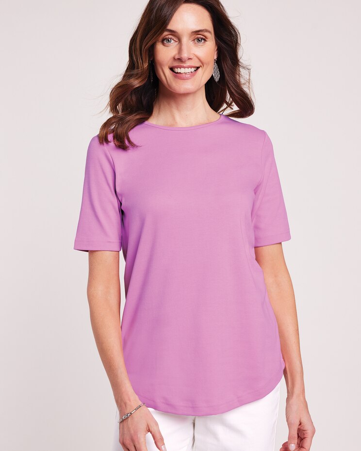 Essential Knit Elbow-Sleeve Curved-Hem Tunic image number 1