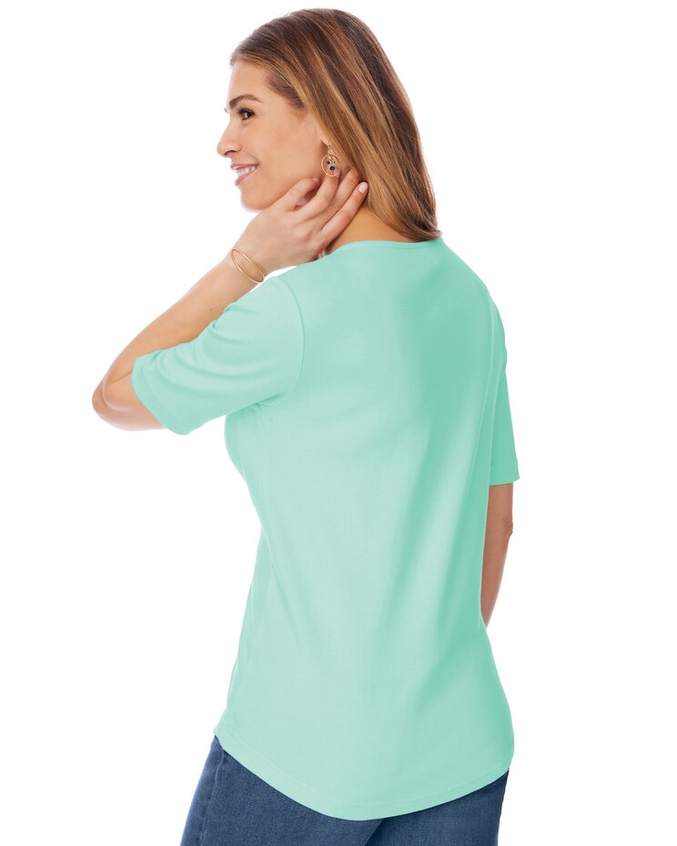 Essential Knit Elbow Sleeve Curved-Hem Tee image number 3