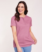 Short Sleeve Pointelle Henley Top thumbnail number 1