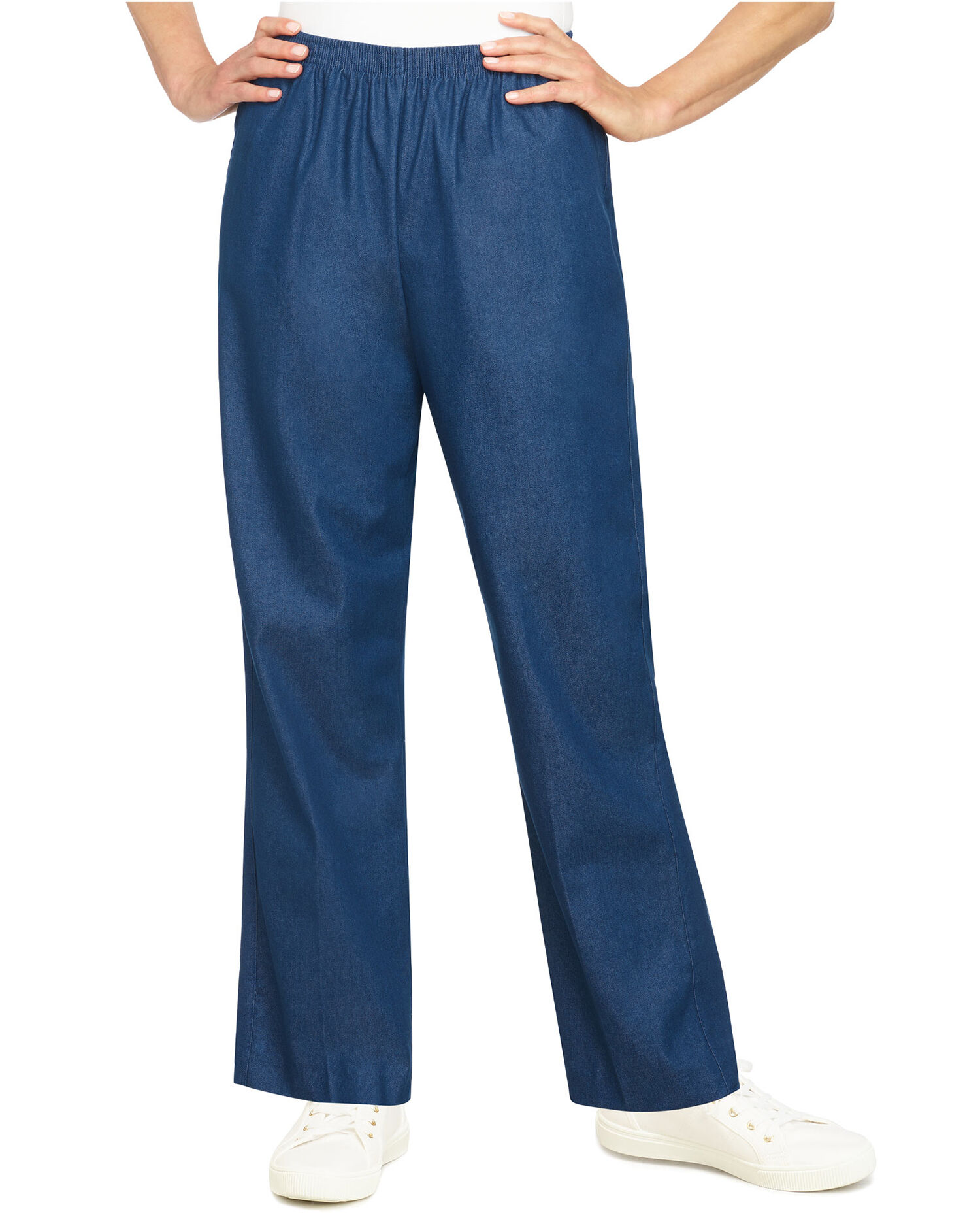 Alfred Dunner Classic Pull On Denim Proportioned Straight Leg With Elastic Waistband Pants