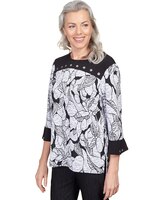 Alfred Dunner® World Traveler Floral Jacquard Bordered Flutter Sleeve Top thumbnail number 3