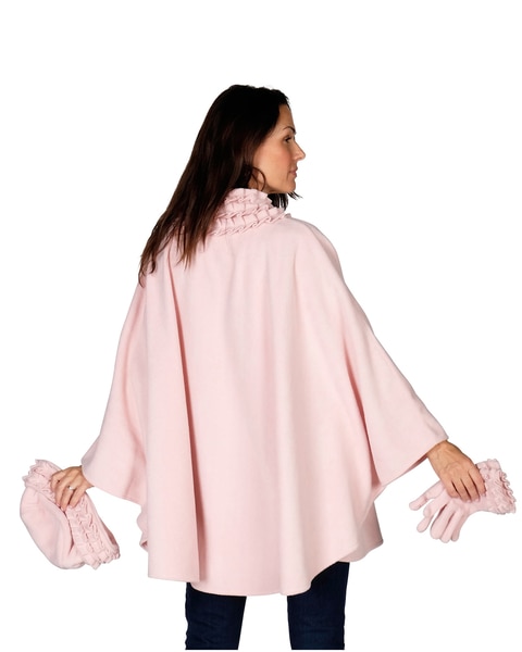 Ruffle Trim Fleece Wrap, Glove & Hat Set