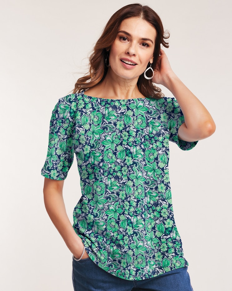 Essential Knit Elbow Length Sleeve Boatneck Top Blair