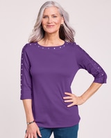 Essential Knit Embellished Boat Neck Top thumbnail number 1