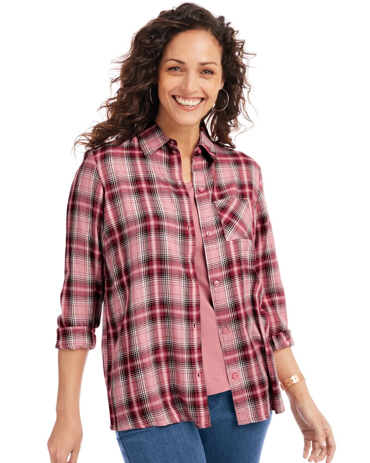Button-Front Plaid Shirt image number 1