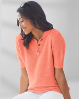 Elbow-Sleeve Linen/Cotton Polo Sweater thumbnail number 1