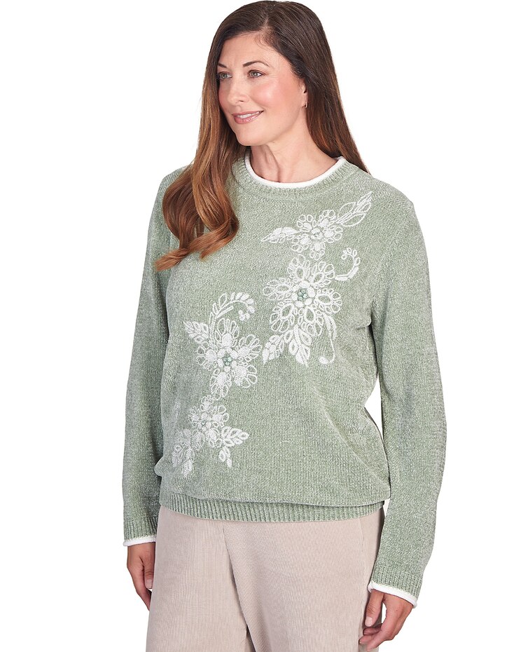Alfred Dunner® St.Moritz Embroidered Chenille Crew Neck Sweatshirt image number 3