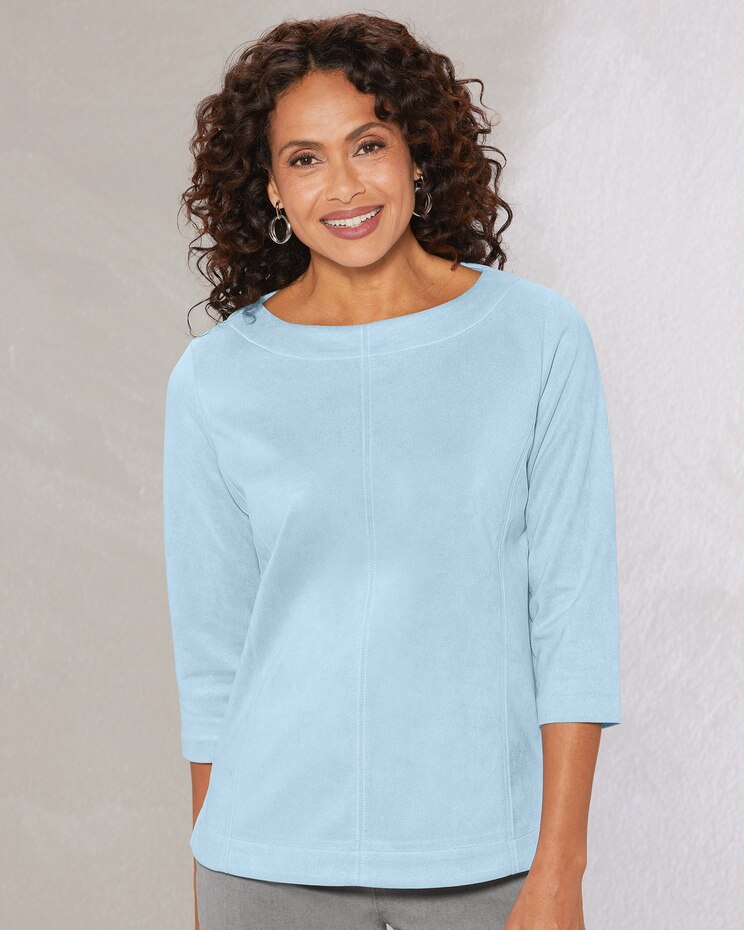 Stretch Microsuede Seamed Bateau Top image number 1