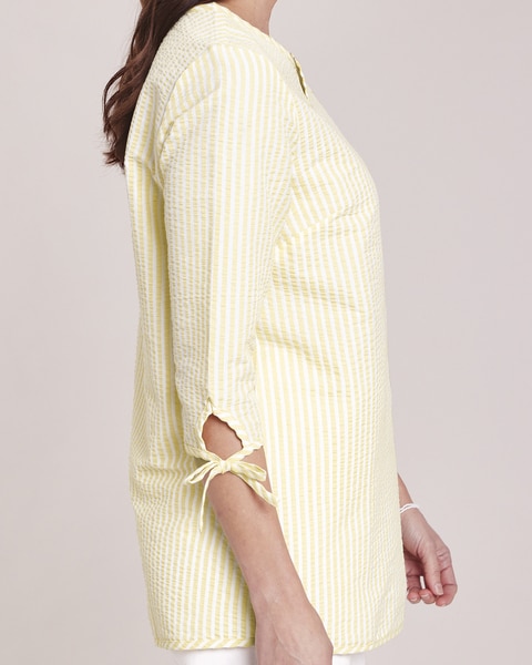 Tie Three-Quarter Sleeve Seersucker Tunic