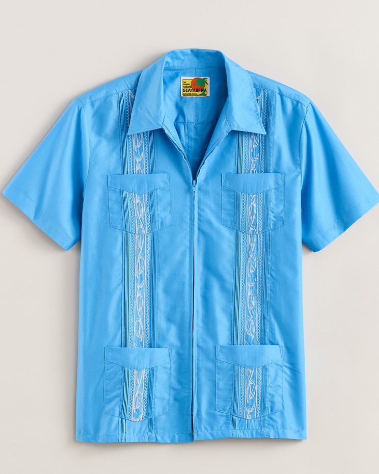 Haband Men’s Zip Front Guayabera Shirt image number 1