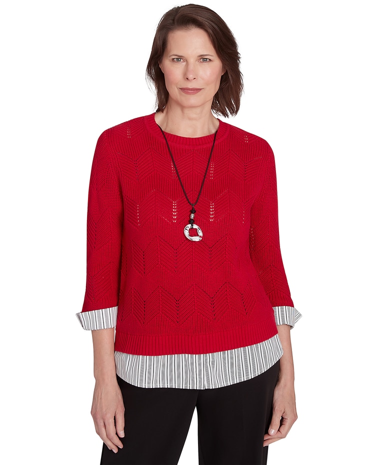 Alfred Dunner® Runway Ready Woven Chevron Top with Stripe Contrast image number 1