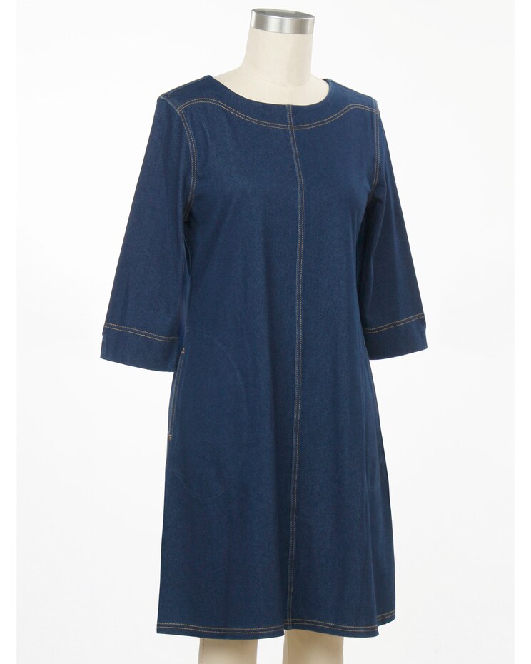 Links 3/4 Sleeve Gianna Knit Denim Dress image number 1