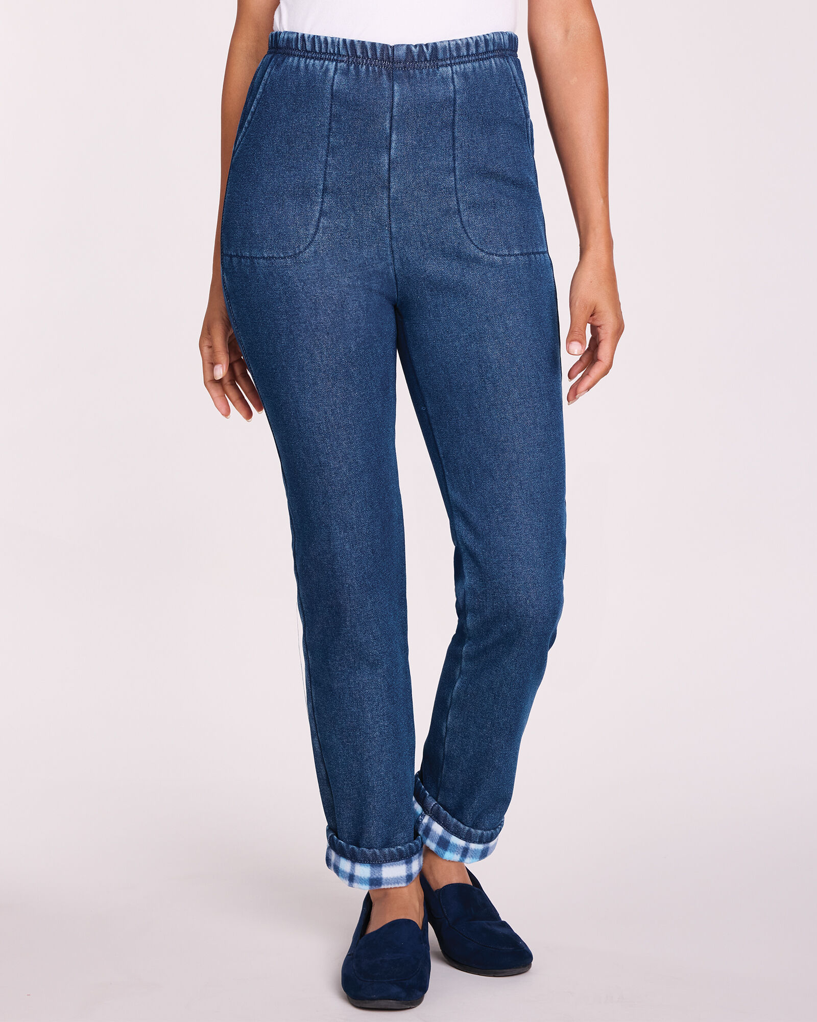 Women's fleece lined jeans with elastic waist sale
