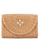 By The Sea Shore- Fine Wheat Straw Braid Clutch With Seashell Flowers thumbnail number 1