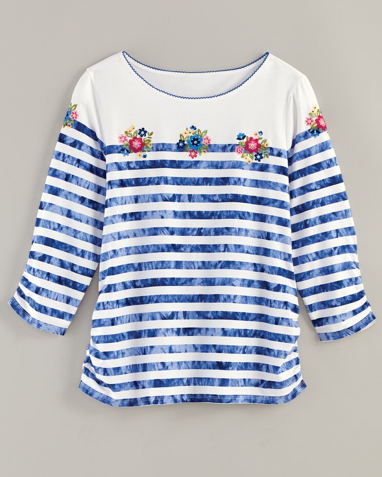 Alfred Dunner® In Full Bloom Tie Dye Stripe Top with Flower Embroidery image number 1