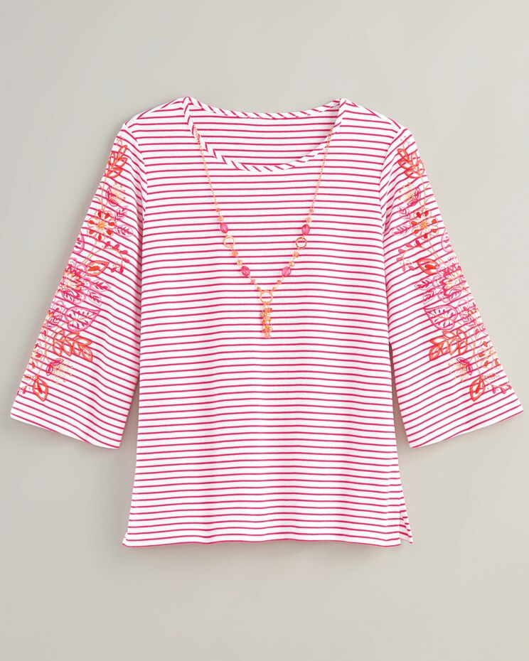 Alfred Dunner® Hot Flash Stripe Embroidered Top image number 1