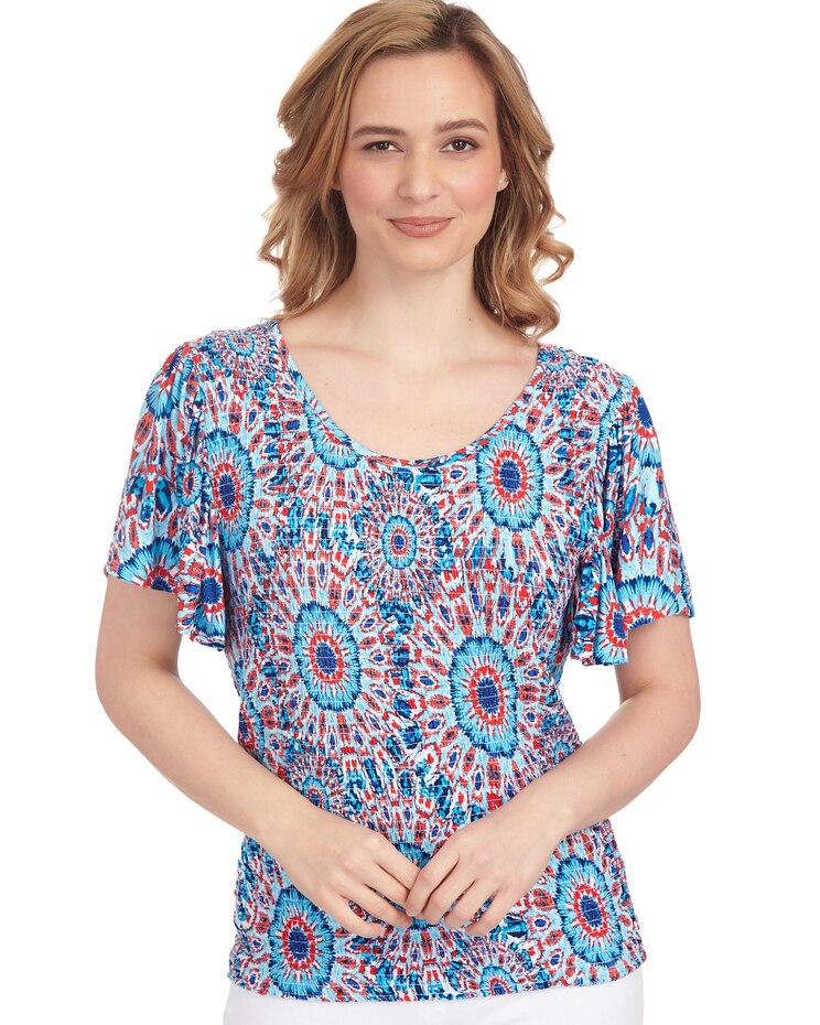Ruby Rd® Azure Dream Smocked Texture Top image number 1