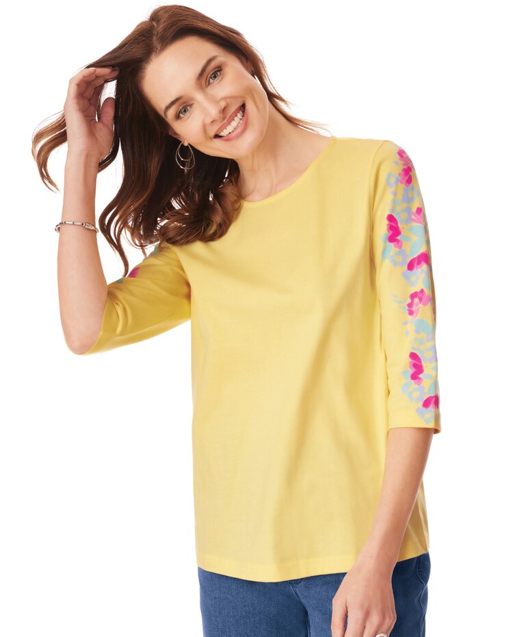 Three-Quarter Sleeve Print Knit Top image number 1