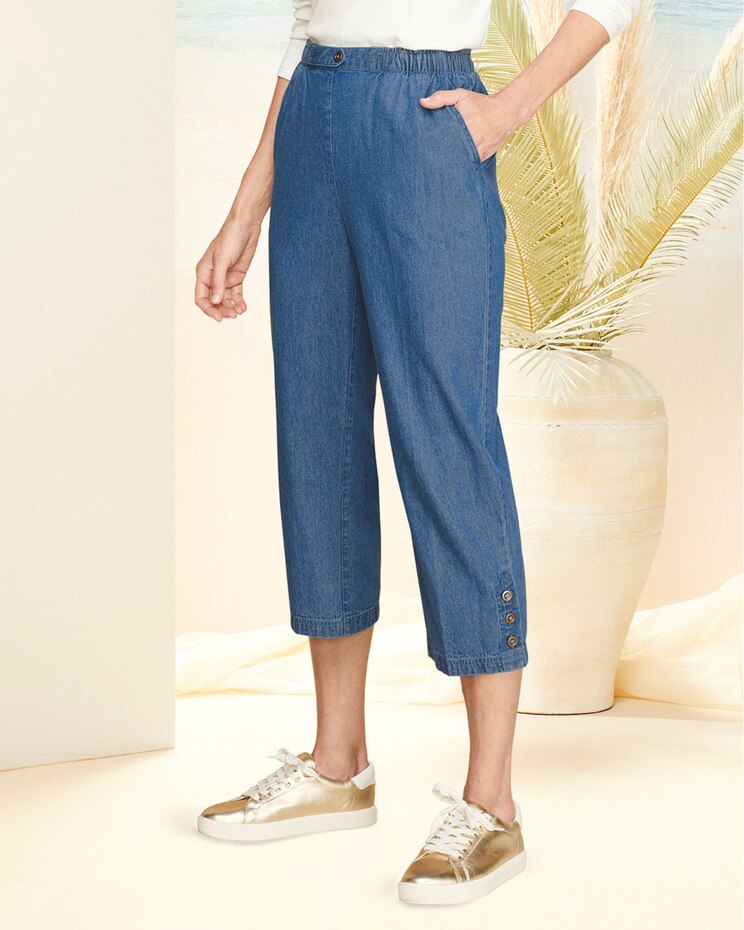 Denim Tab-Front Capris image number 1