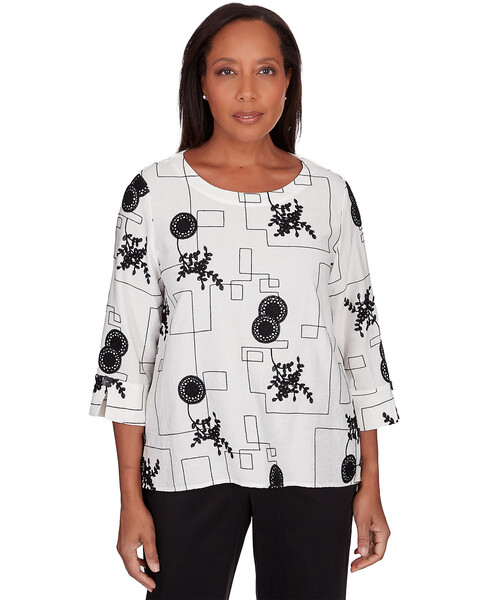 Alfred Dunner® Opposites Attract Black & White Geometric Top
