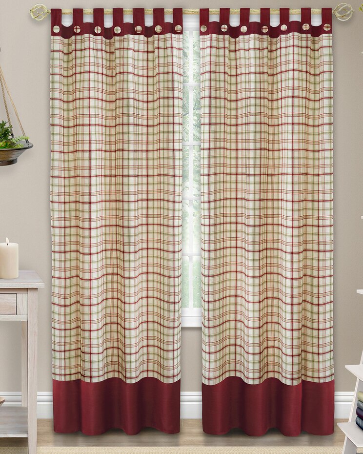 Tattersall Button Tab Top Window Curtain Panel image number 1