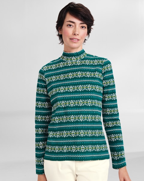 Essential Cotton Fair Isle Stripe Mockneck