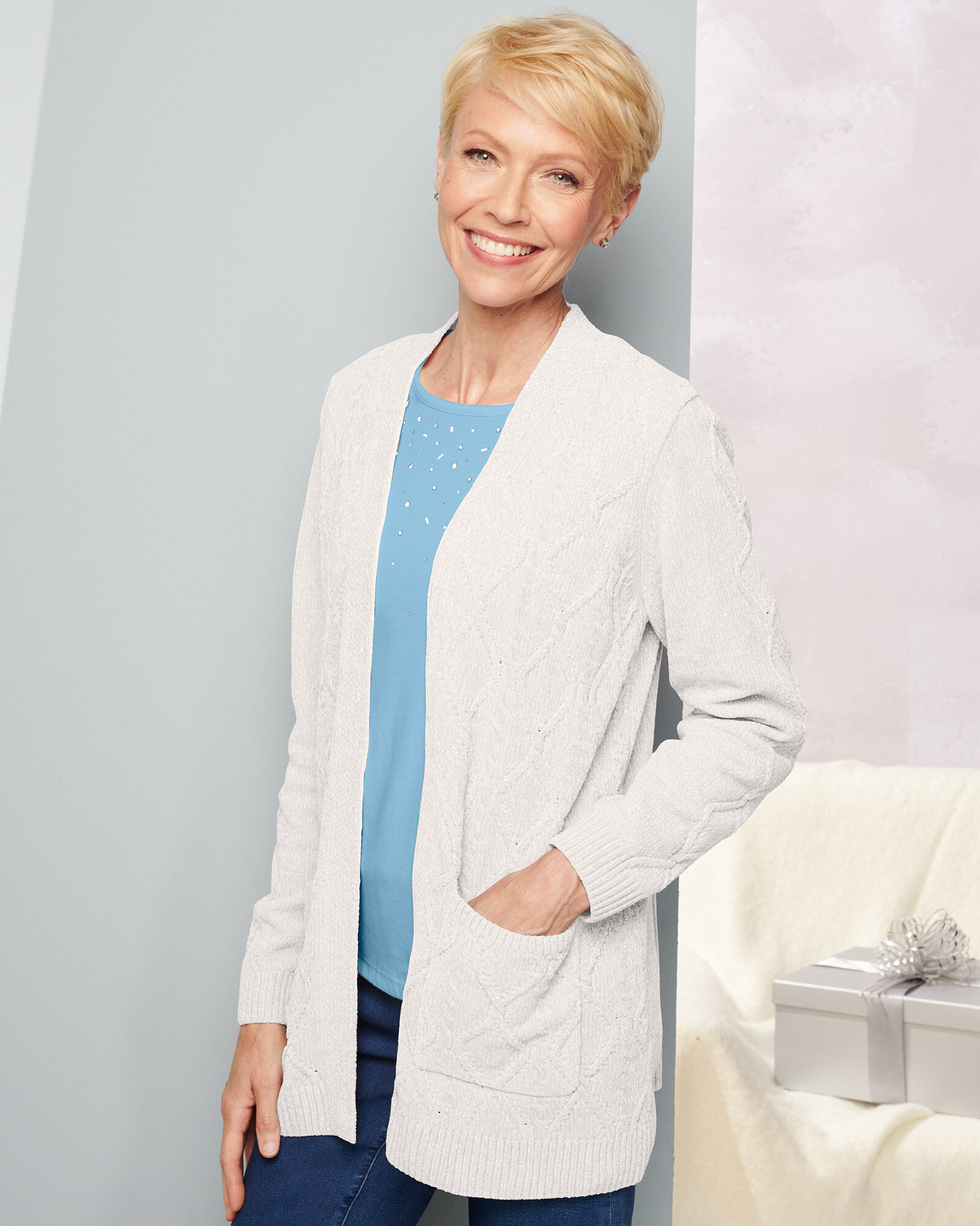 Chenille Open Cardigan by Alfred Dunner