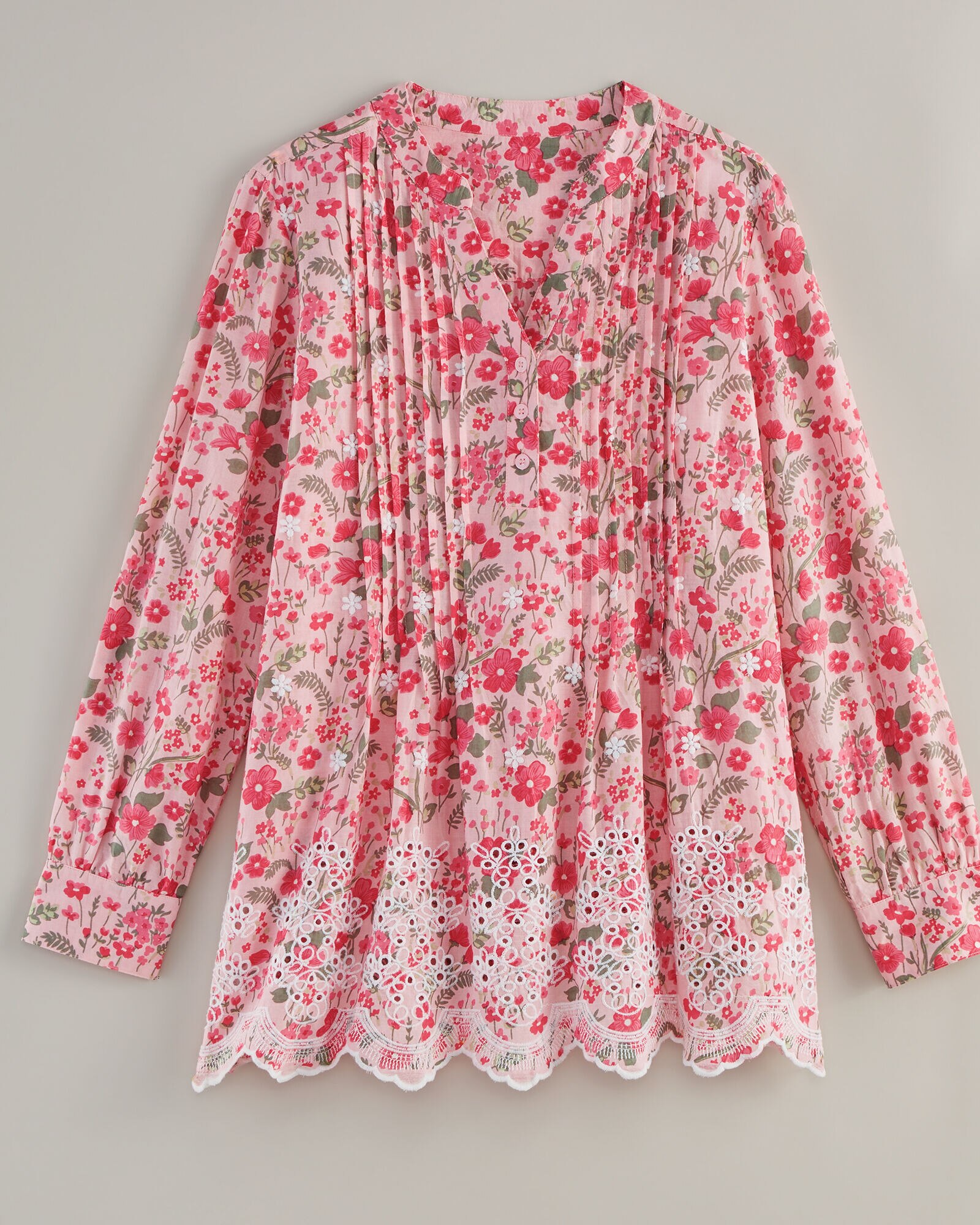 Cotton Dobby Pintuck & Lace Blouse | Pasand by ne Quittez