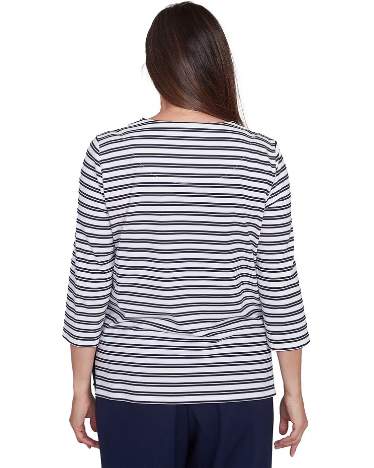 Alfred Dunner® Block Island Striped Top with Embroidered Neckline image number 2