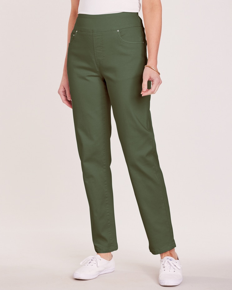 DenimEase Flat-Waist Pull-On Jeans image number 1