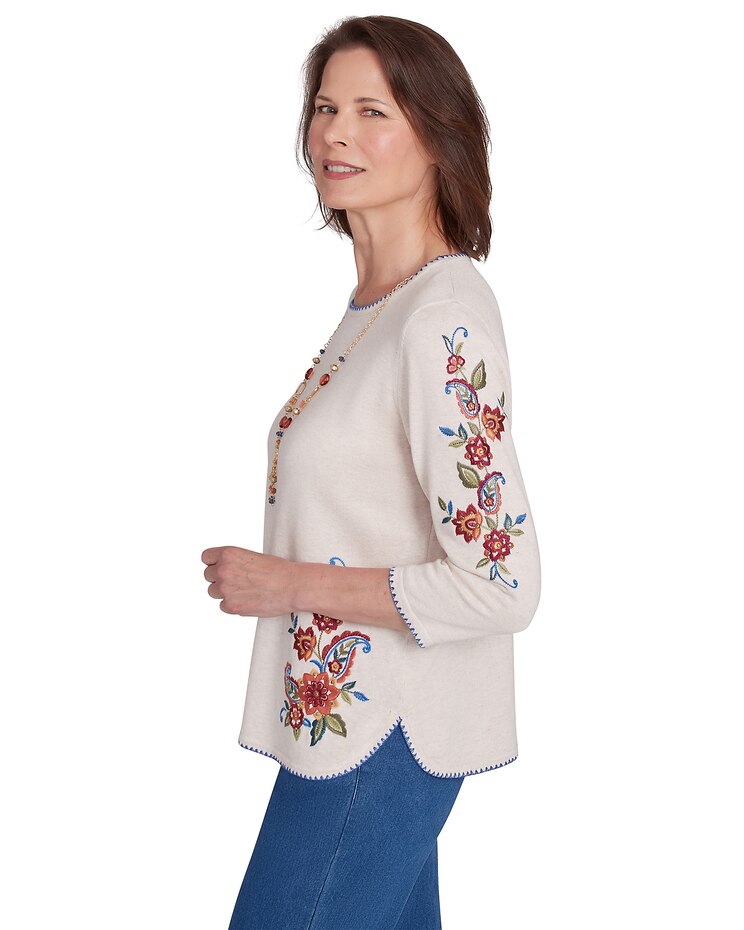 Alfred Dunner® Harvest Moon Paisley Floral Top with Detachable Necklace image number 2