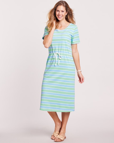Essential Knit Stripe Drawstring Waist Dress