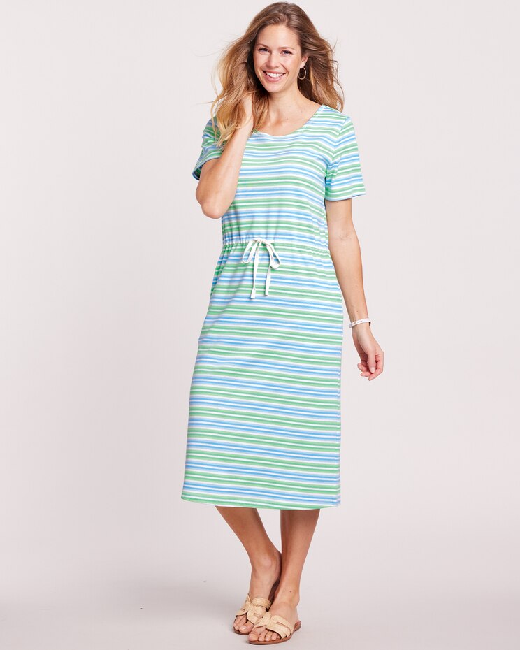 Essential Knit Stripe Drawstring Waist Dress image number 1