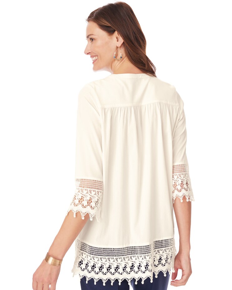 Three-Quarter Sleeve Crochet Lace Tunic image number 2