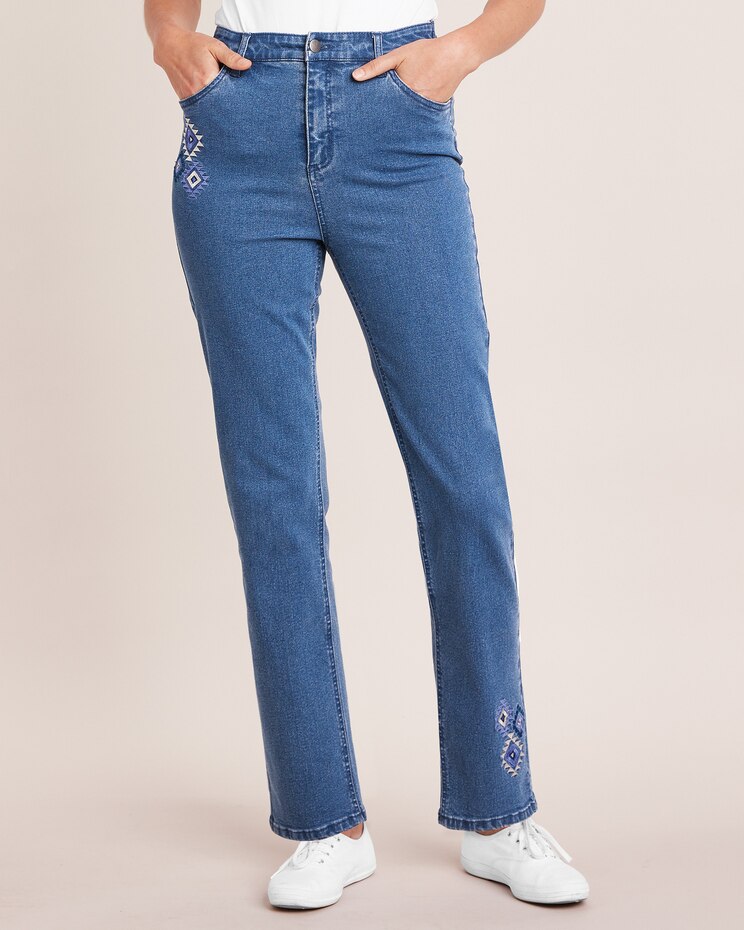 DenimEase™ Embroidered Jeans image number 1
