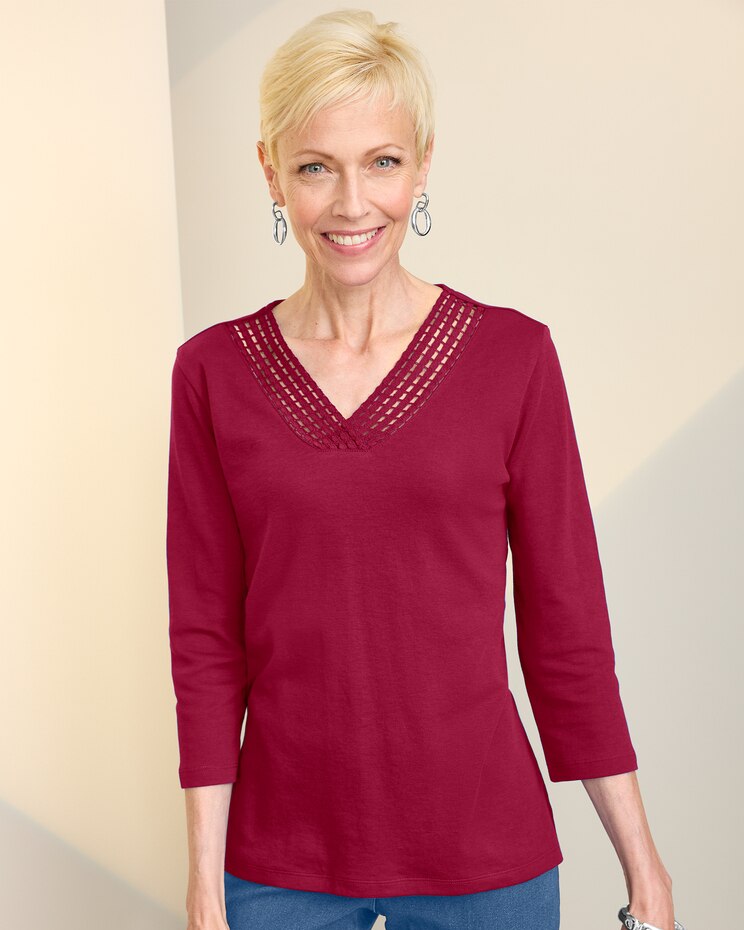 Modern Crochet Trim Knit Tee image number 1