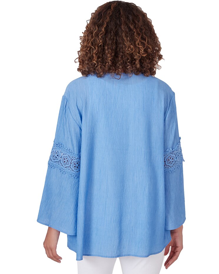 Ruby Rd® Bali Blue Knit Solid Top Lace image number 2