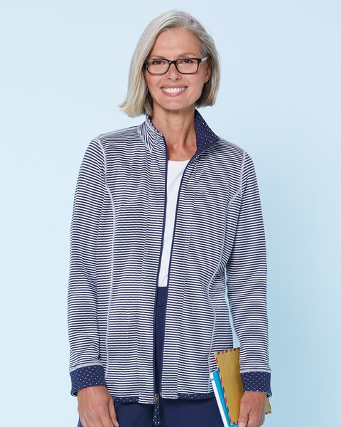 Reversible Stripe & Dot Knit Zip Jacket