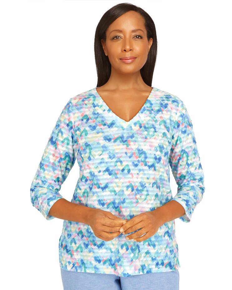 Alfred Dunner® Set Sail Abstract Texture V-Neck Top image number 1