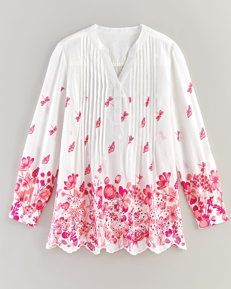 Haband Women's Cotton Embroidered Eyelet Tunic with Pintucks image number 1