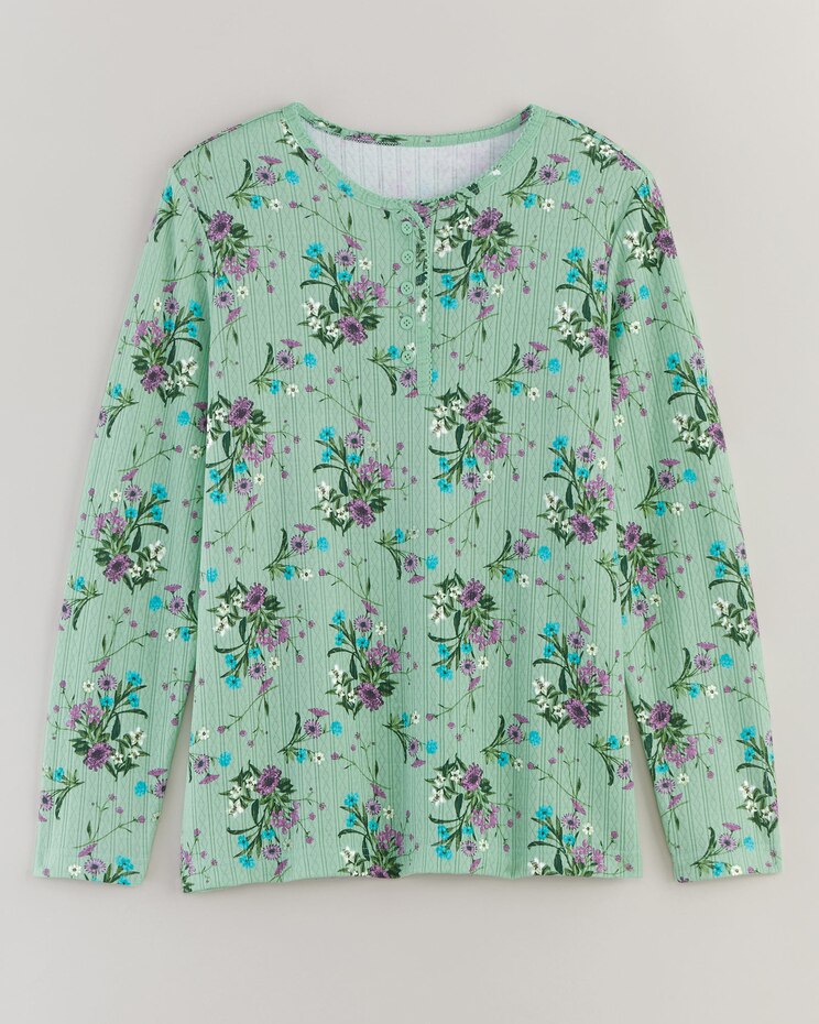 Print Long Sleeve Pointelle Henley Top image number 1