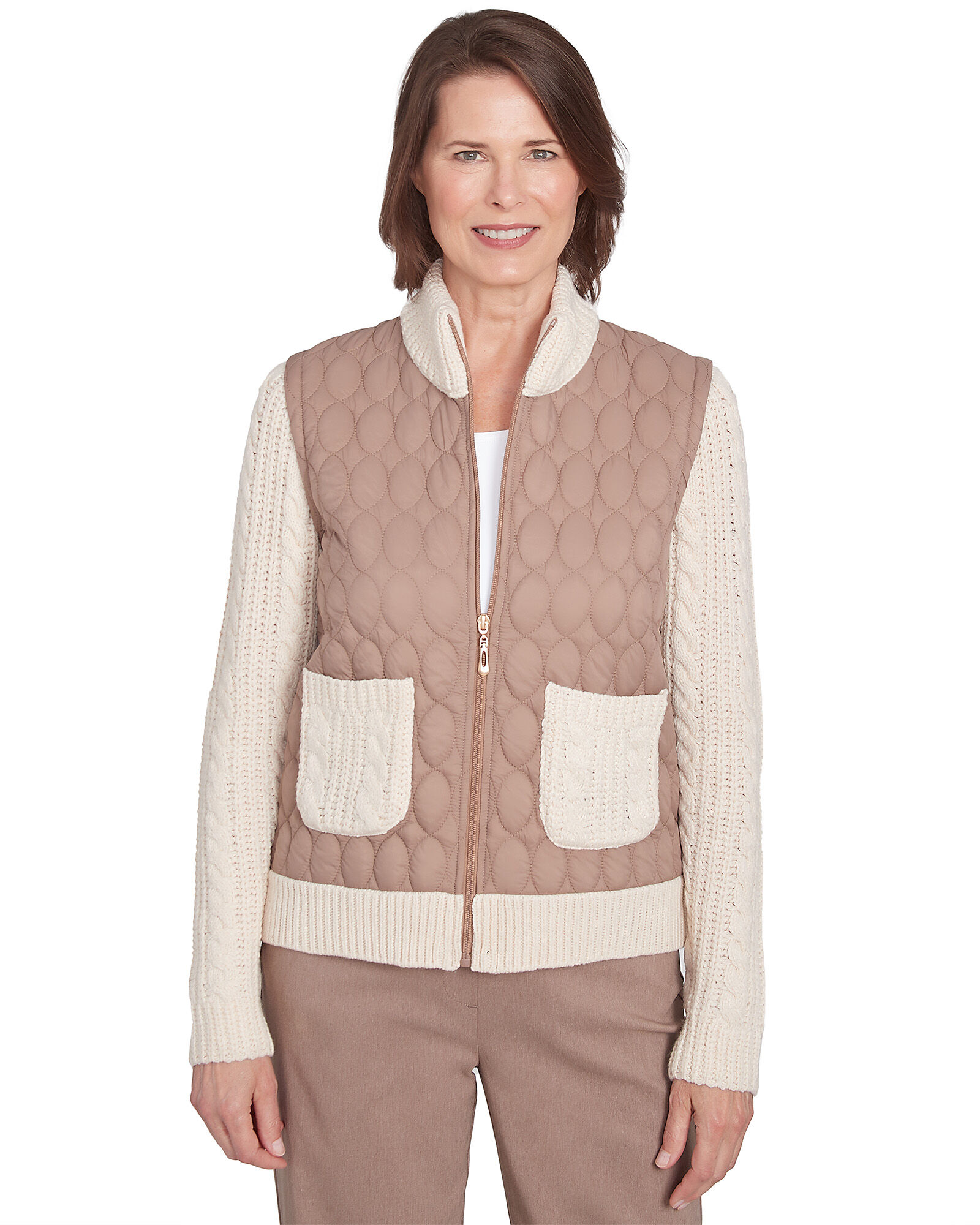 Alfred Dunner Telluride Sweater Trim Quilted Jacket