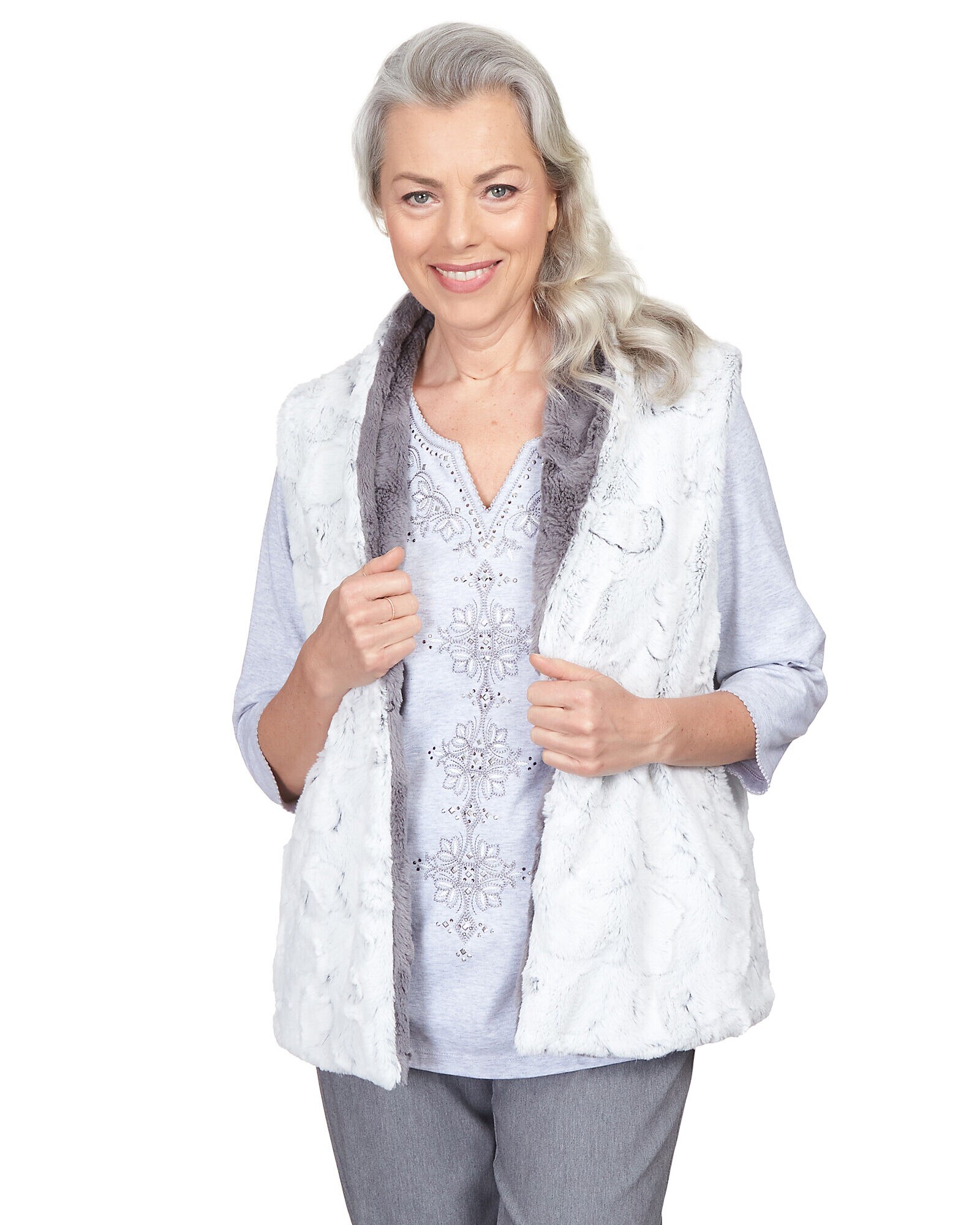 Alfred Dunner Point Of View Reversible Collared Fur Vest Blair